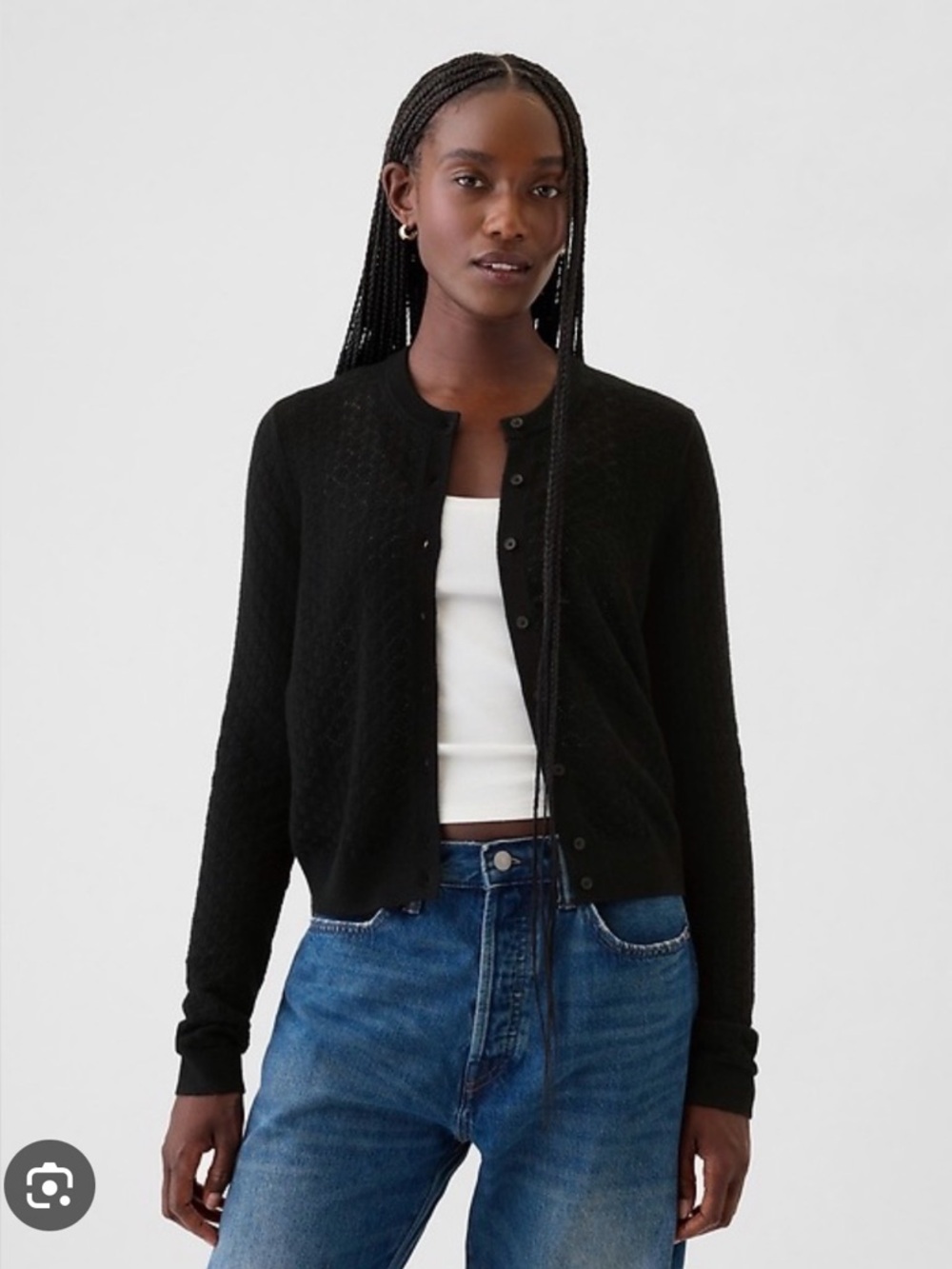 NWT GAP Black Pointelle Knit Button-Front Cardigan